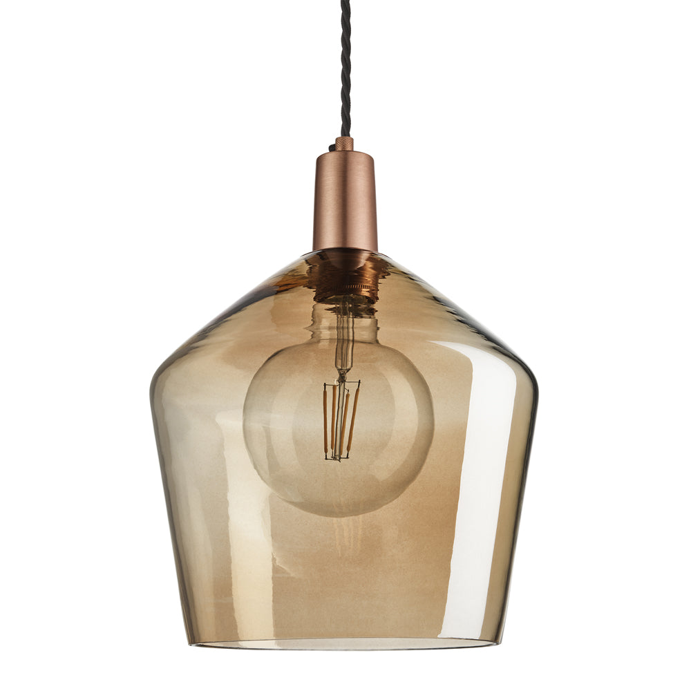 Product photograph of Industville Sleek Tinted Glass Schoolhouse Amber Pendant 5 5 Inch Pewter Holder from Olivia's.