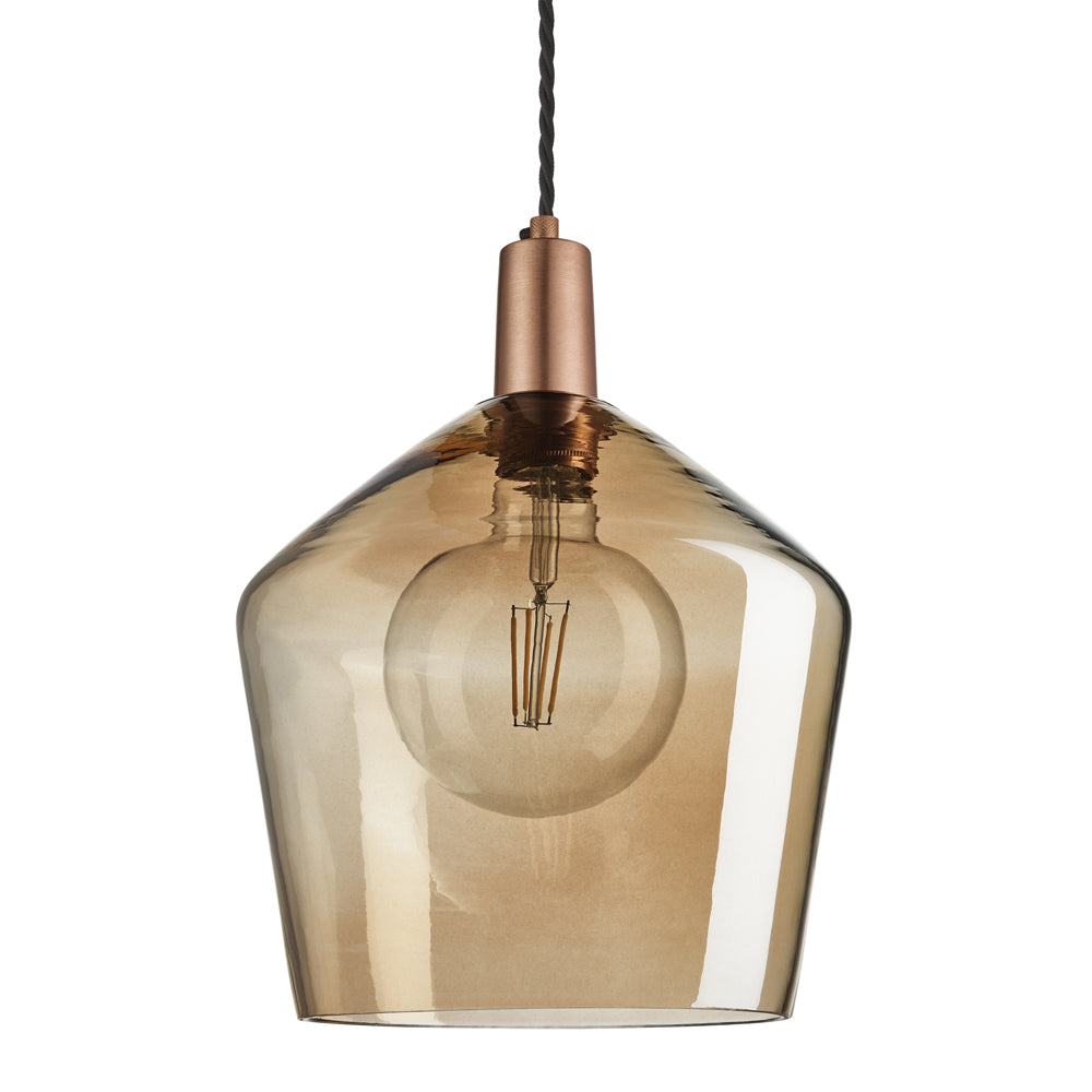 Product photograph of Industville Sleek Tinted Glass Schoolhouse Amber Pendant 10 Inch Brass Holder from Olivia's.