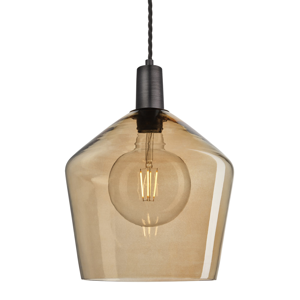Product photograph of Industville Sleek Tinted Glass Schoolhouse Amber Pendant 10 Inch Pewter Holder from Olivia's.