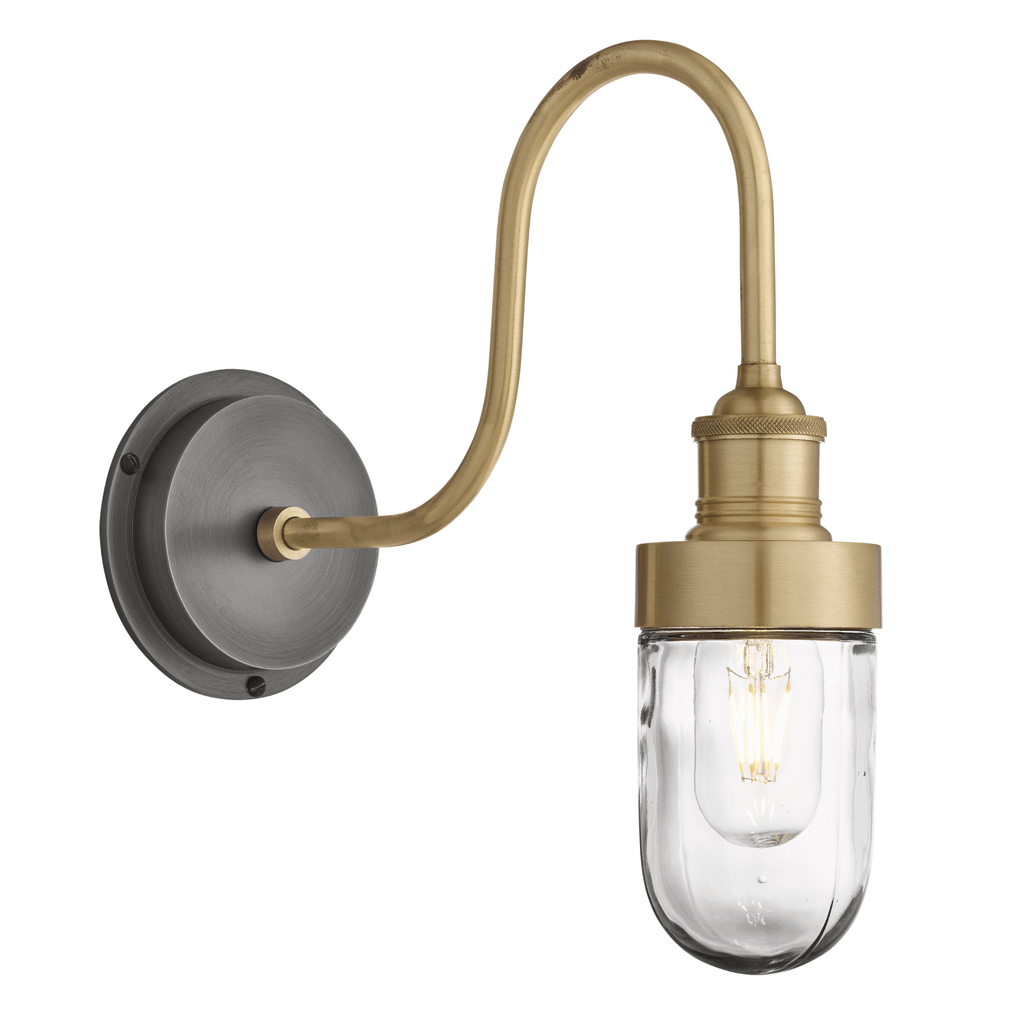 Product photograph of Industville Swan Neck Outdoor Bathroom Wall Light In Brass from Olivia's