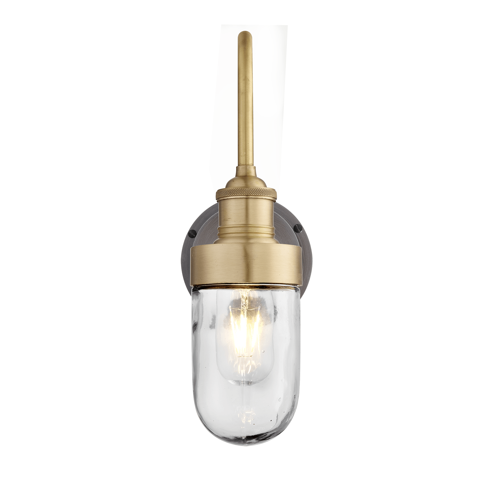 Product photograph of Industville Swan Neck Outdoor Bathroom Wall Light In Brass from Olivia's.