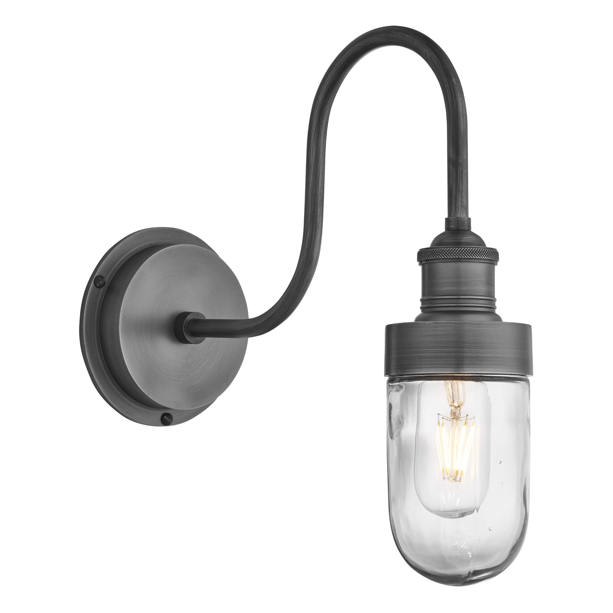 Product photograph of Industville Swan Neck Outdoor Bathroom Wall Light In Pewter from Olivia's