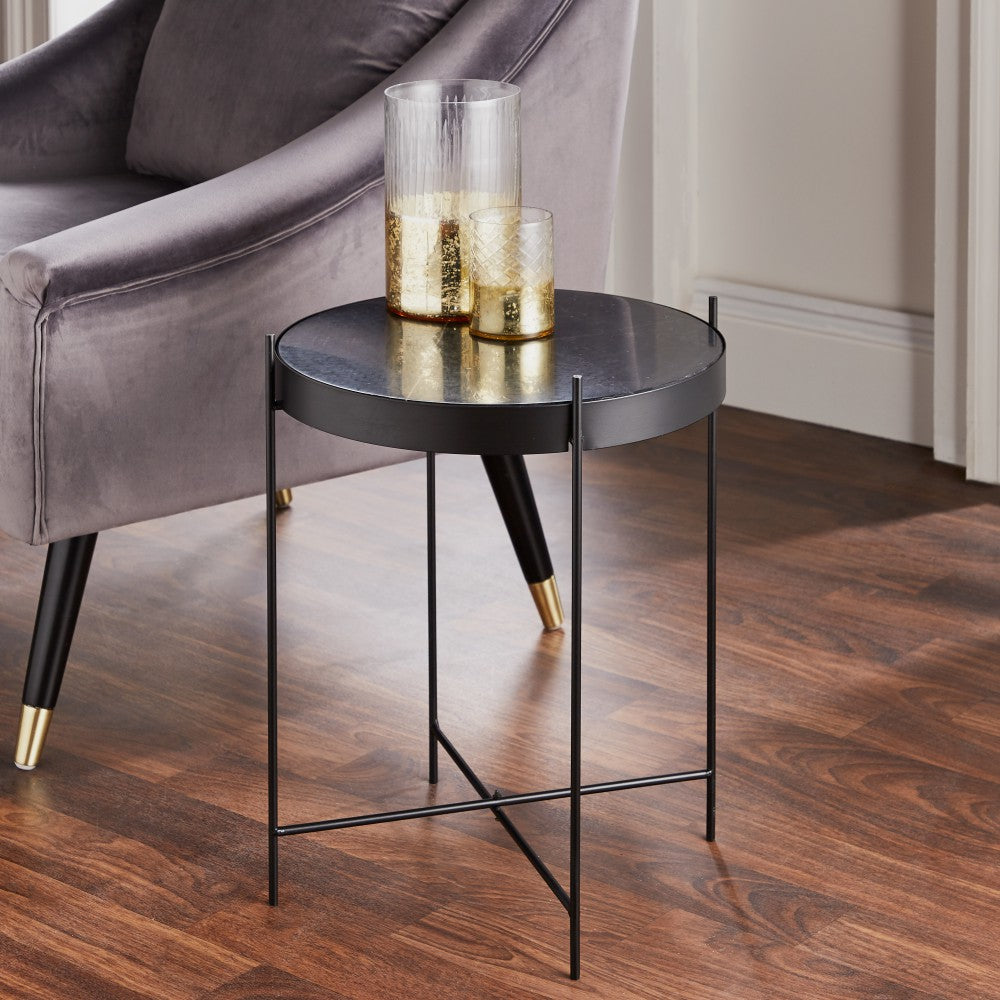 Native Home Black Marble Side Table