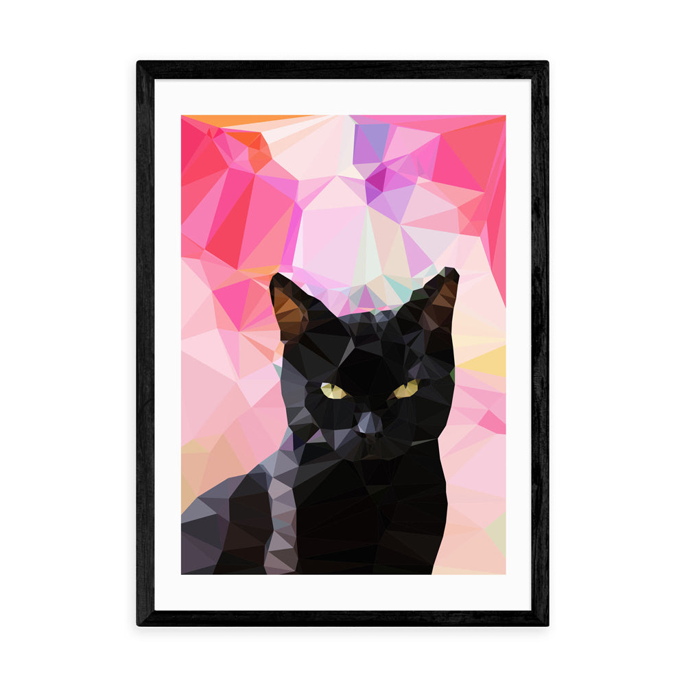 Product photograph of Black Cat By Studio Cockatoo - A3 Black Framed Art Print from Olivia's.