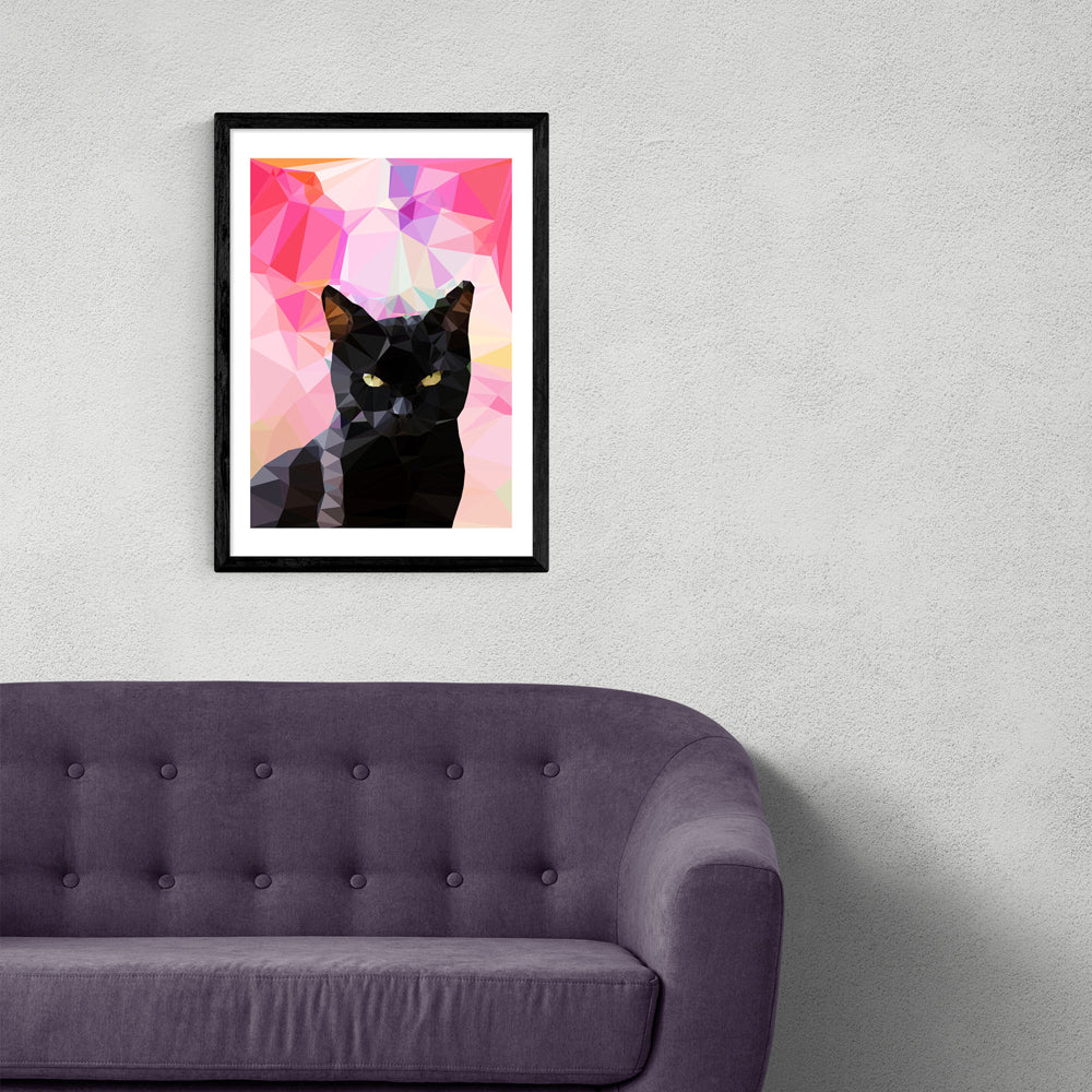 Product photograph of Black Cat By Studio Cockatoo - A3 Black Framed Art Print from Olivia's