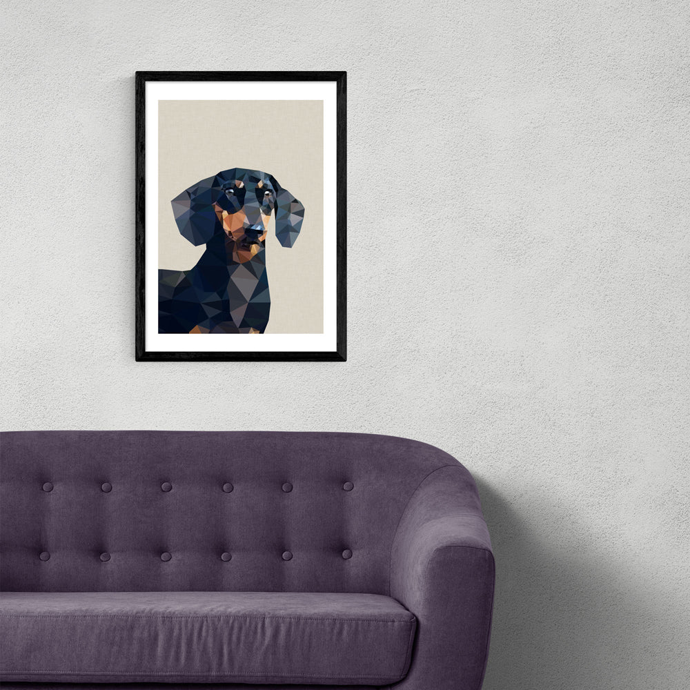 Product photograph of Daschund By Studio Cockatoo - A3 Black Framed Art Print from Olivia's