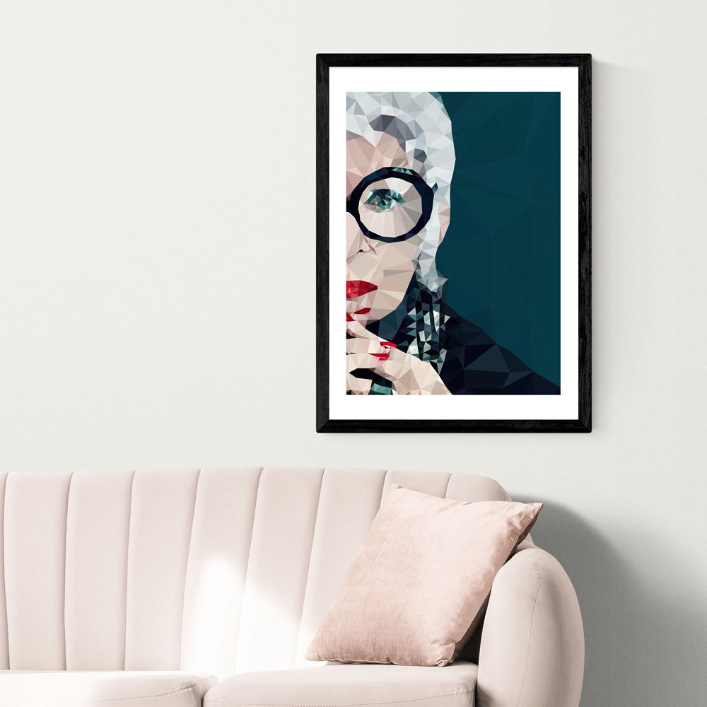 Product photograph of Iris Apfel By Studio Cockatoo - A2 Black Framed Art Print from Olivia's.