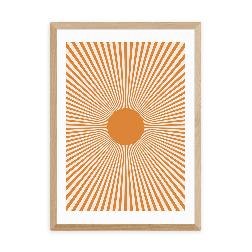 Product photograph of Orange Sun Rays By Sundry Society - A3 Oak Framed Art Print from Olivia's.