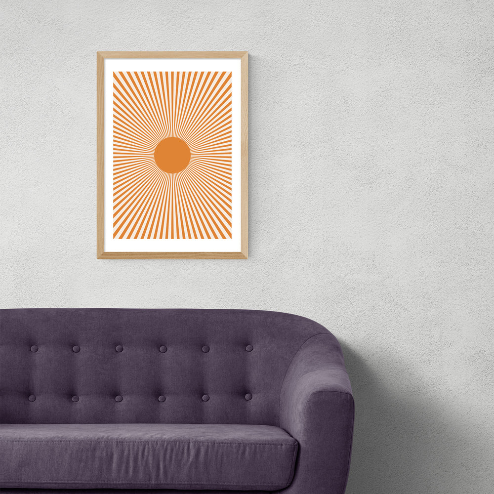 Product photograph of Orange Sun Rays By Sundry Society - A3 Oak Framed Art Print from Olivia's