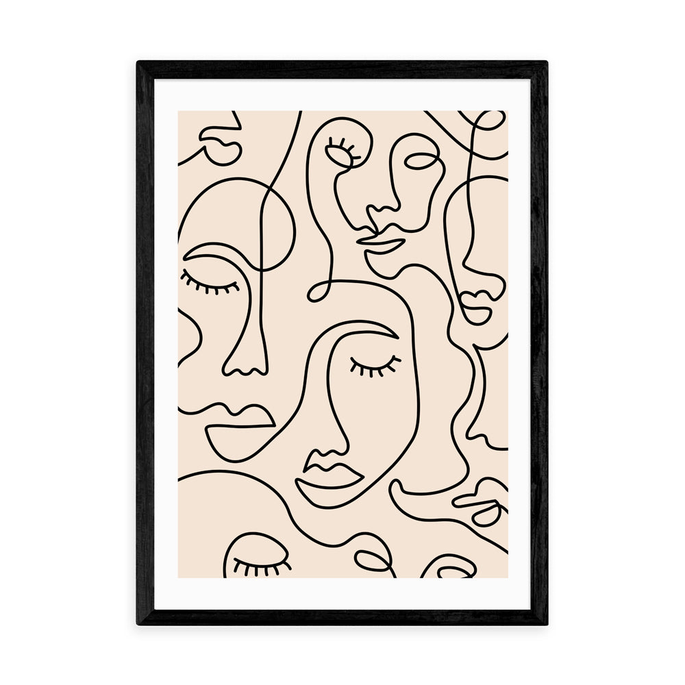 Product photograph of Single Line Faces By Sundry Society - A2 Black Framed Art Print from Olivia's