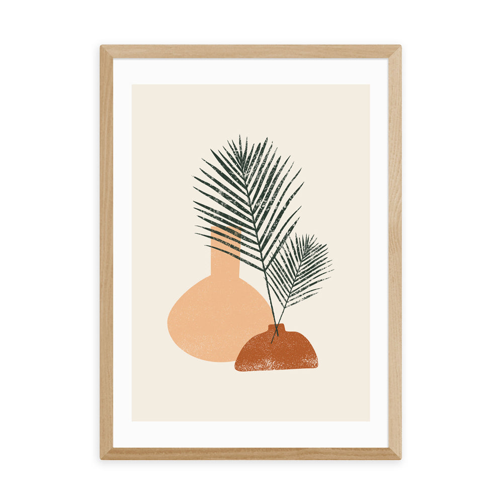Product photograph of Palm Leaf Pottery By Sundry Society - A3 Oak Framed Art Print from Olivia's.