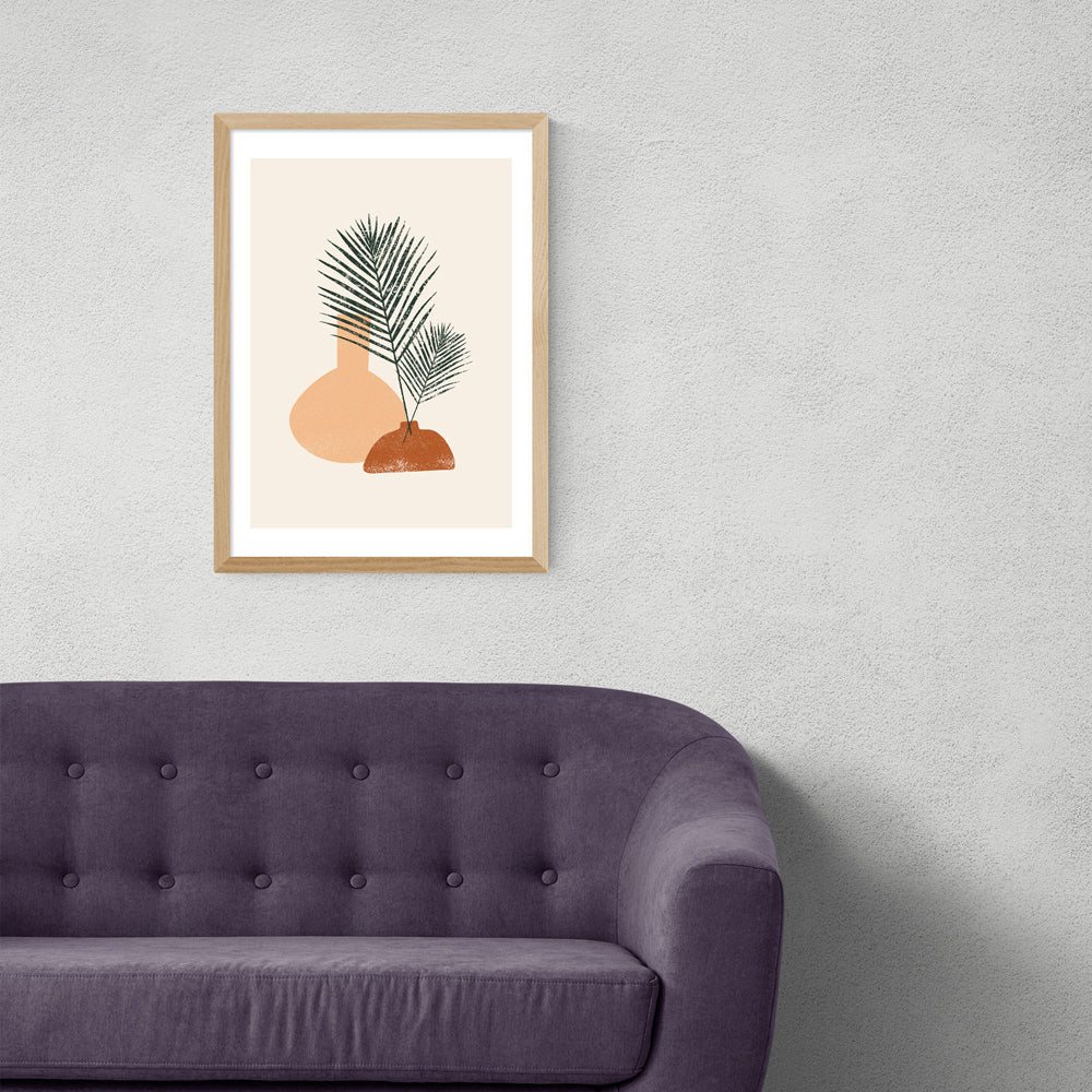 Product photograph of Palm Leaf Pottery By Sundry Society - A3 Oak Framed Art Print from Olivia's
