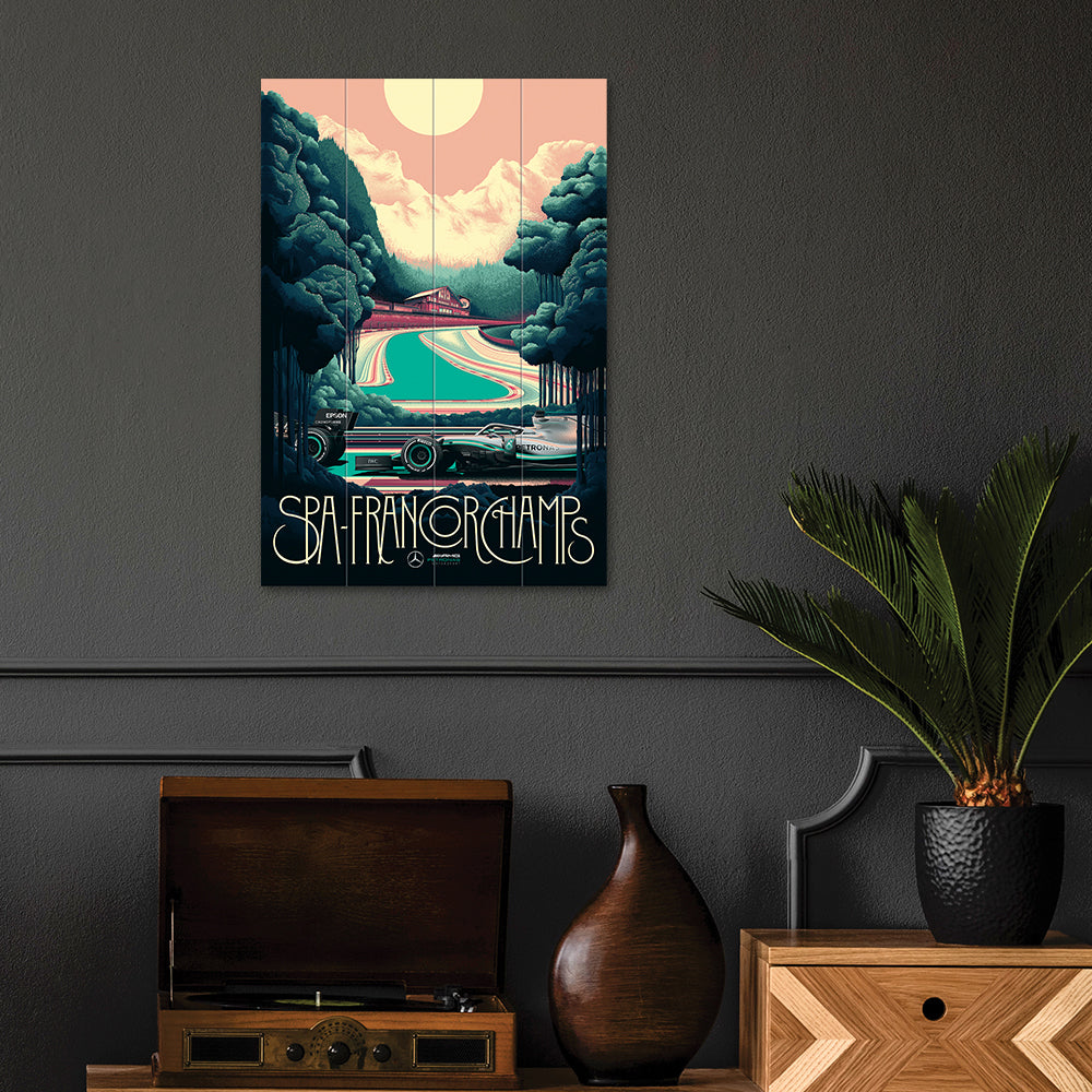 Product photograph of The Art Group Zoom F1 Spa Wood Print- 40x59cm from Olivia's.
