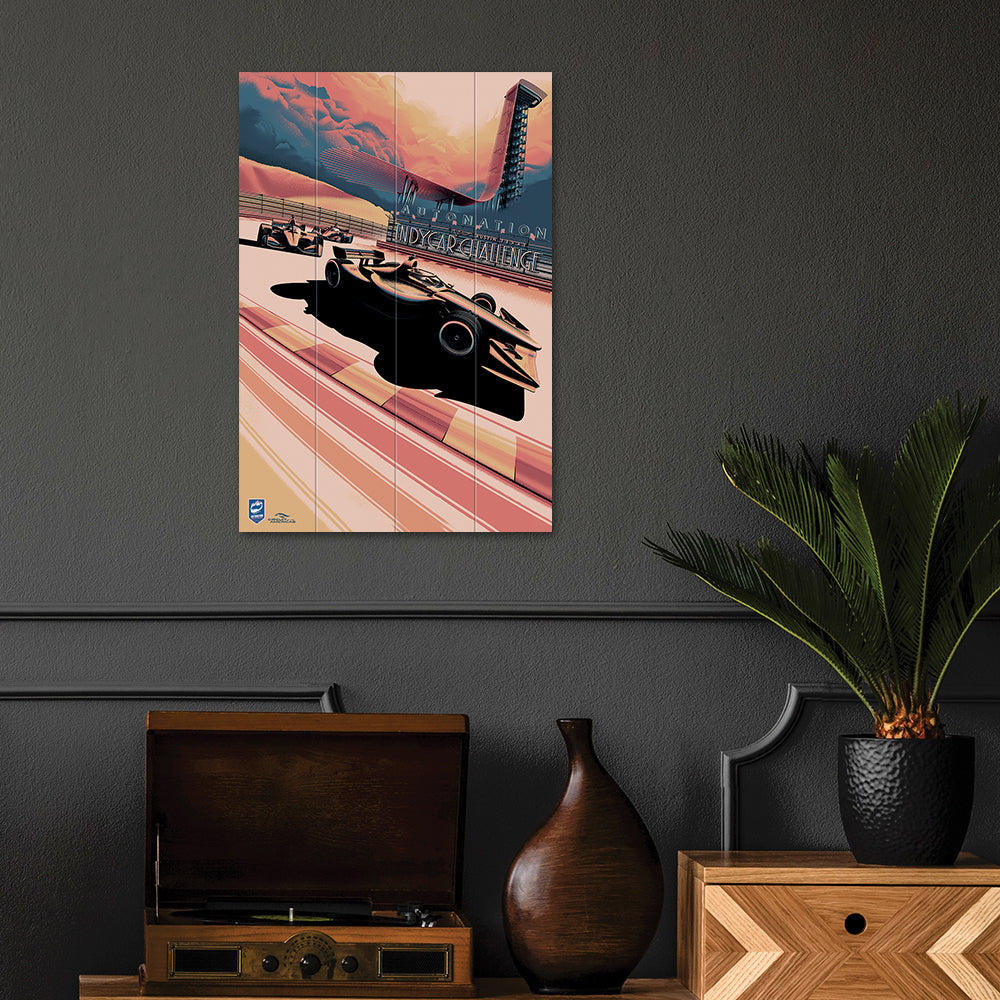 Product photograph of The Art Group Zoom F1 Indycar Challenge 2020 Wood Print- 40x59cm from Olivia's.