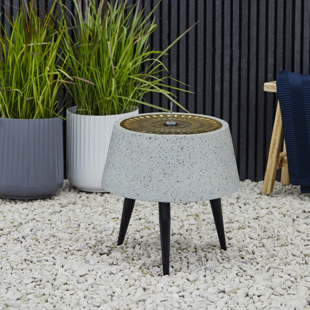 Product photograph of Ivyline Solis Water Feature On Black Legs With Light Display In Terrazzo And Brass from Olivia's.