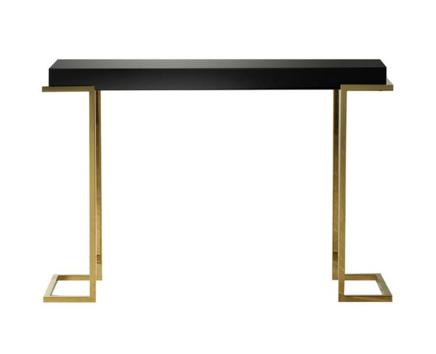 Product photograph of Gallery Interiors Delray Mirrored Console In Black Gold Outlet from Olivia's