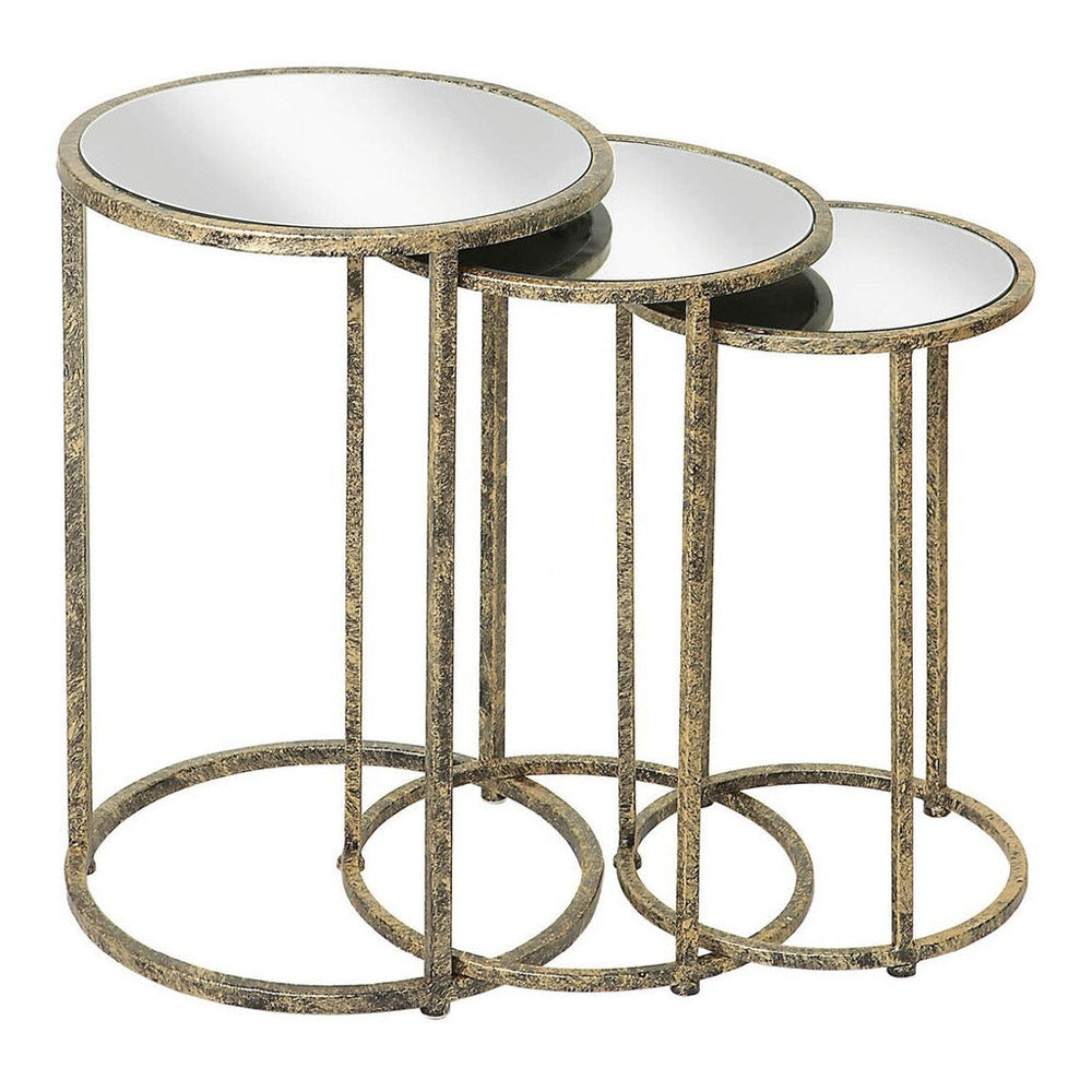 Product photograph of Mindy Brownes Set Of 3 Mirror Top Nest Of Tables In Antique Gold from Olivia's.