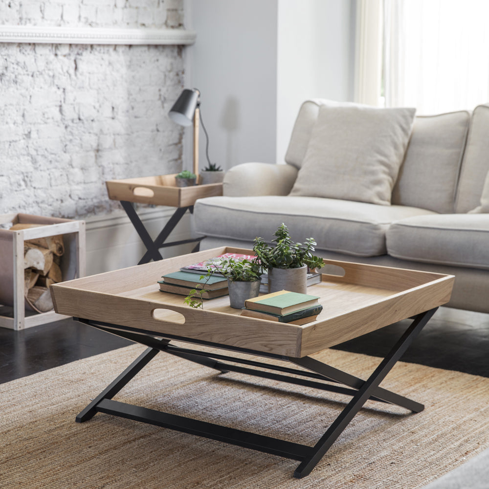 Product photograph of Garden Trading Butlers Coffee Table Square In Carbon In Oak from Olivia's