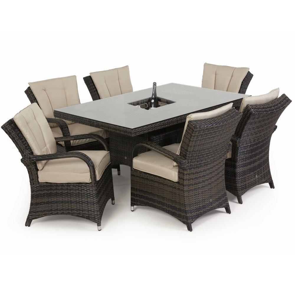 Maze Rattan Texas 6 Seat Rectangle Outdoor Dining Set With Ice Bucket In Brown