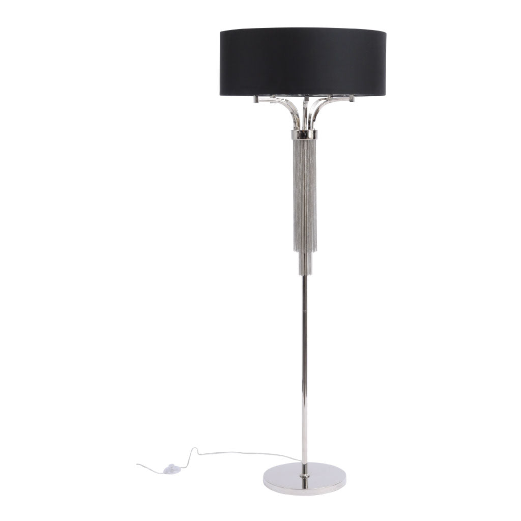 Libra Metal Floor Lamp In Nickel Finish With Black Shade