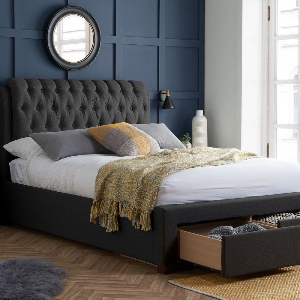 Product photograph of Olivia S Veronica 2 Drawer Bed In Charcoal Double from Olivia's