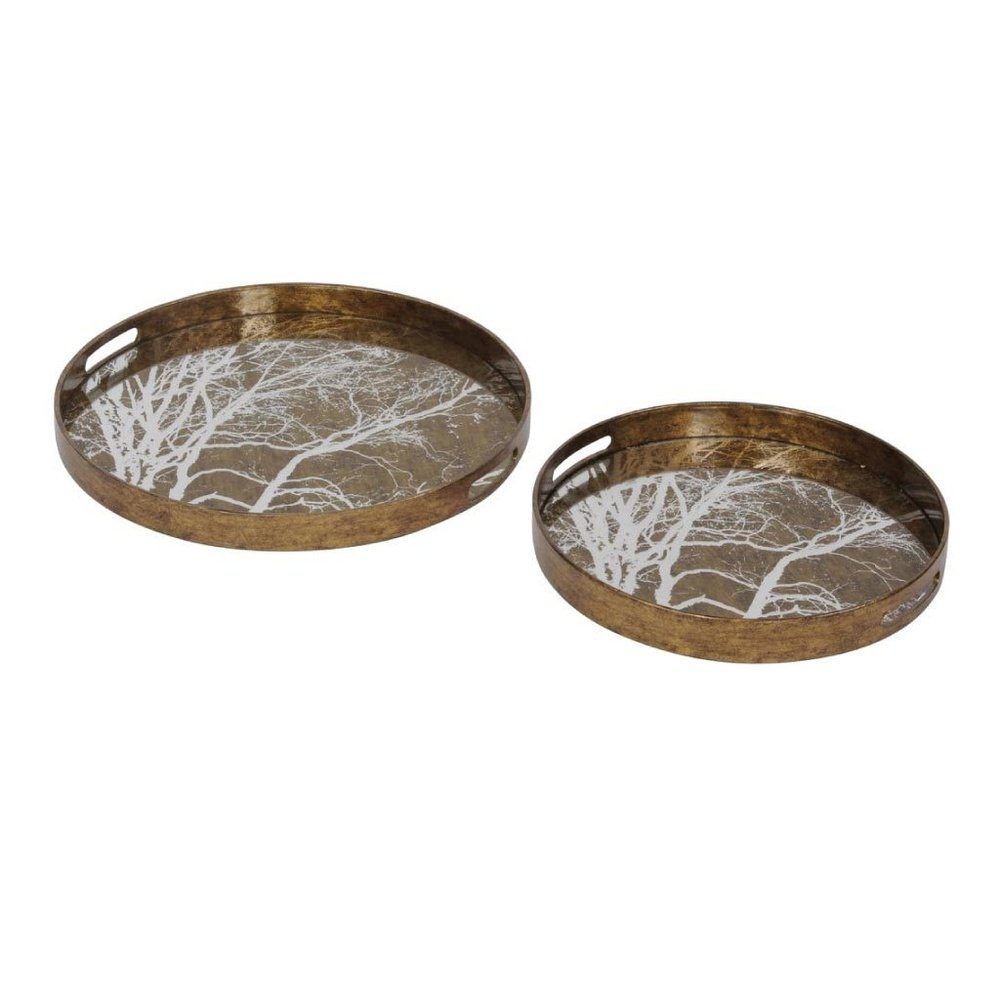 Product photograph of Libra Interiors Set Of 2 Vienna Tree Trays Antique Gold from Olivia's