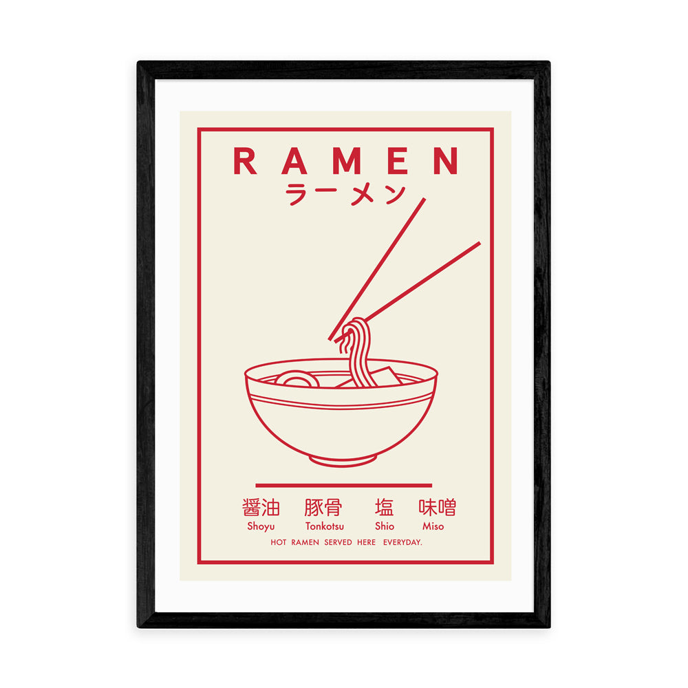 Product photograph of Ramen Red And White By Violet Studio - A2 Black Framed Art Print from Olivia's.