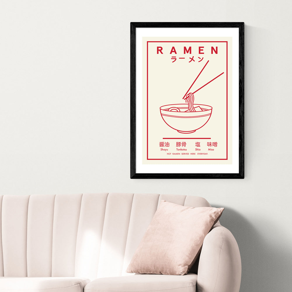Product photograph of Ramen Red And White By Violet Studio - A2 Black Framed Art Print from Olivia's