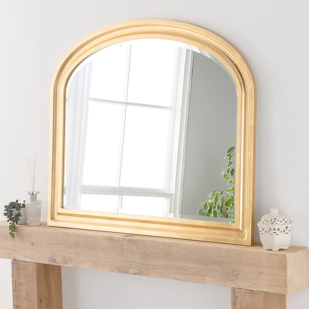 Product photograph of Olivia S Boho Overmantle Mirror In Gold - 83x105cm from Olivia's