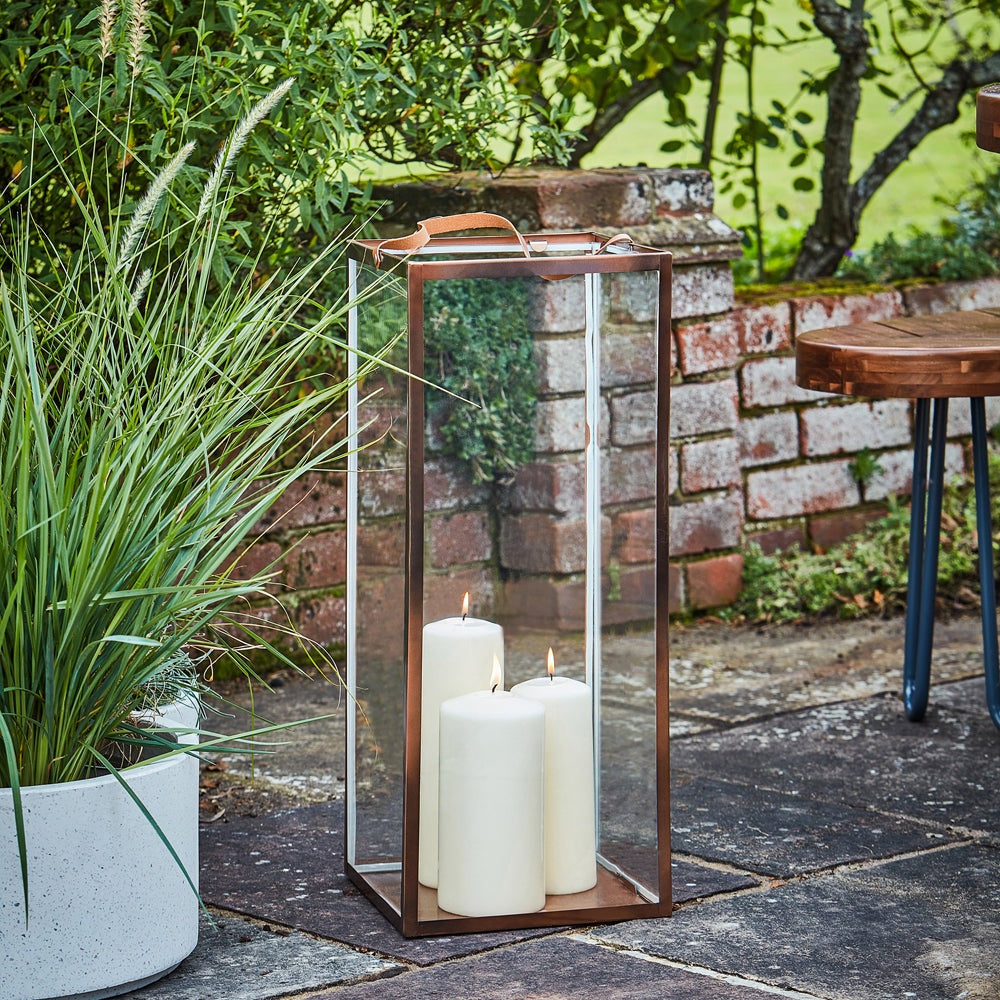 Product photograph of Ivyline Hampton Tall Lantern In Copper Large from Olivia's.