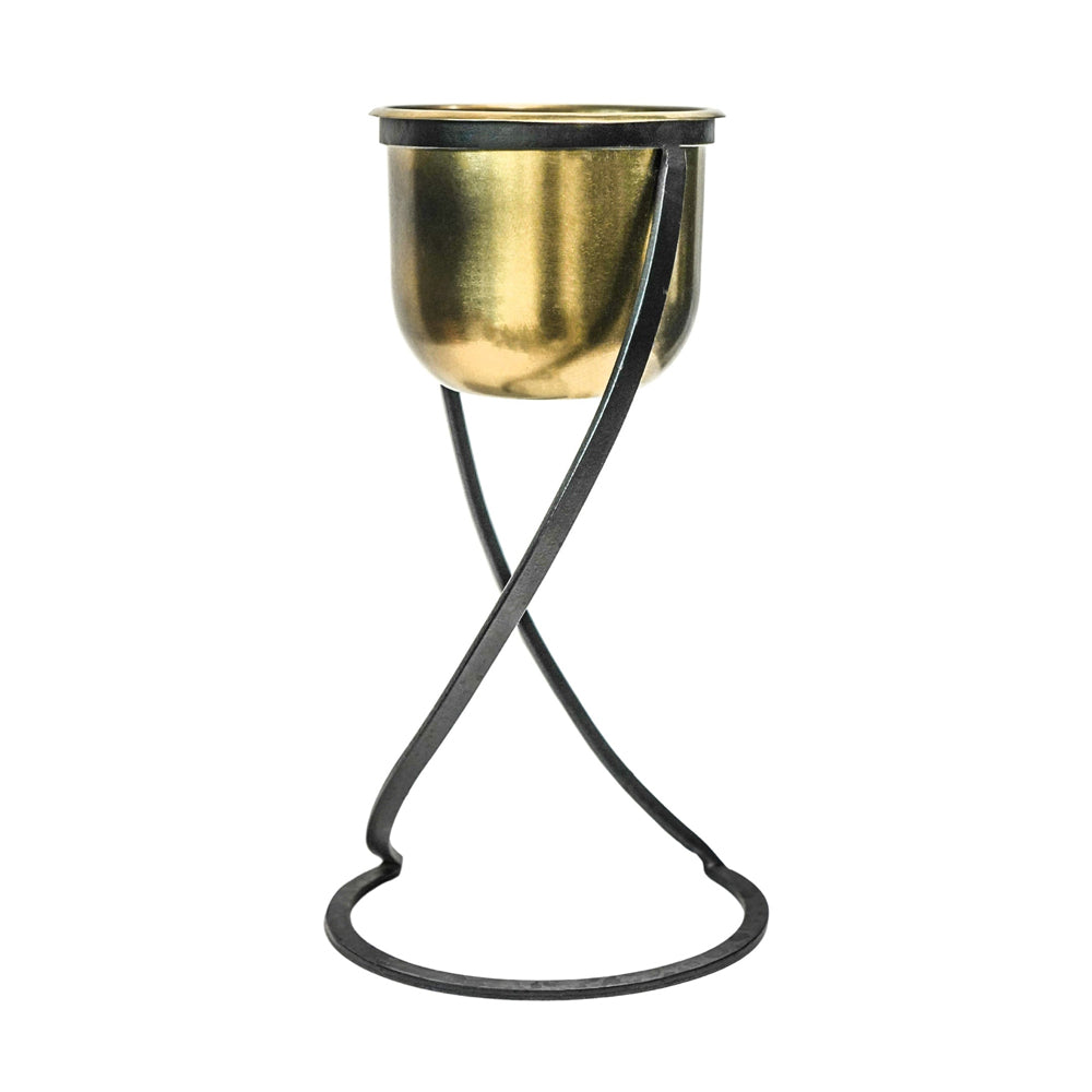 Product photograph of Ivyline Indoor Kensington Brass Metal Round Planter On Stand from Olivia's