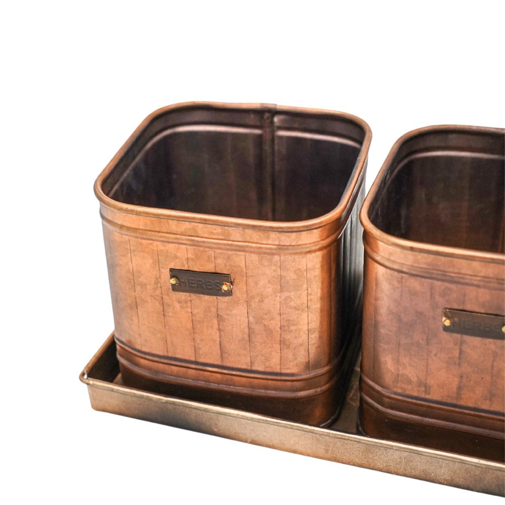 Product photograph of Ivyline Outdoor Hampton Copper Set Of 3 Herb Planters With Tray from Olivia's.