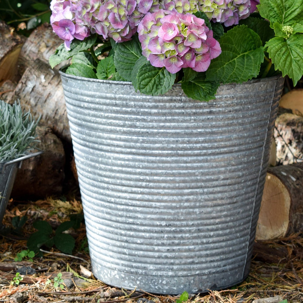 Product photograph of Ivyline Ribbed Galvanised Planter from Olivia's.