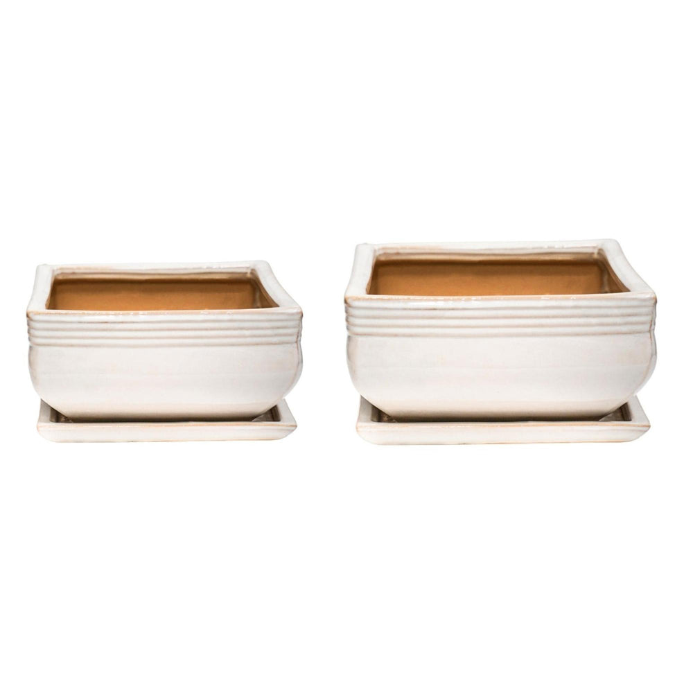 Product photograph of Ivyline Set Of 2 Square Bonsai Planter Cream from Olivia's.