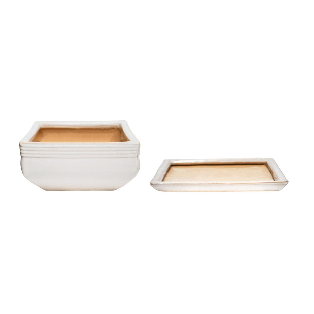 Product photograph of Ivyline Set Of 2 Square Bonsai Planter Cream from Olivia's.