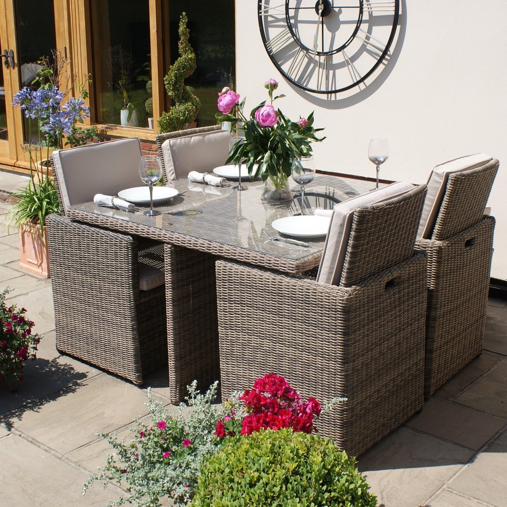 Maze Winchester Outdoor 4 Piece Cube Set With Footstools