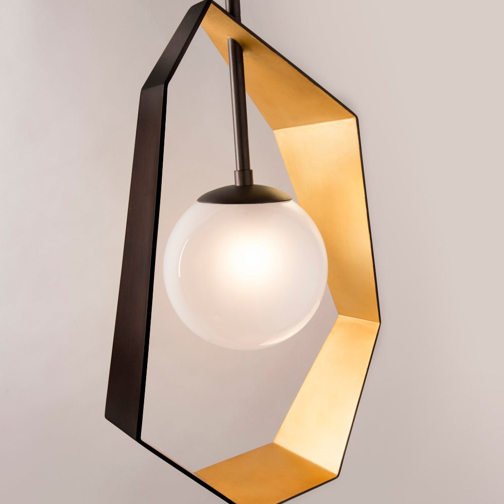 Product photograph of Hudson Valley Lighting Origami 1 Light Pendant In Textured Black Gold Leaf from Olivia's.