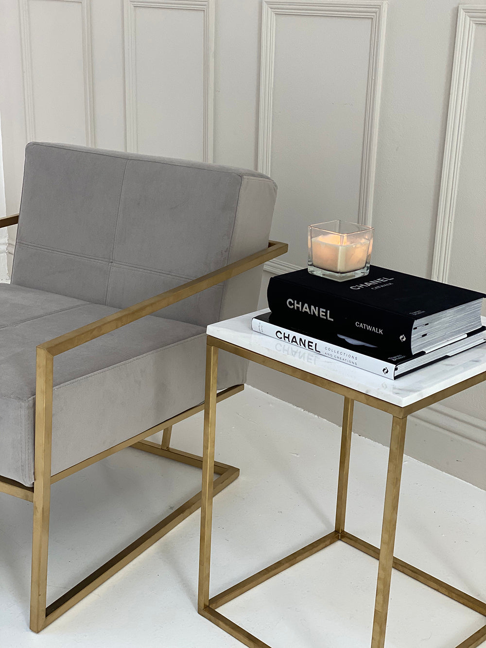 Product photograph of Gillmore Kensal White Marble With Brass Base Square Side Table from Olivia's.