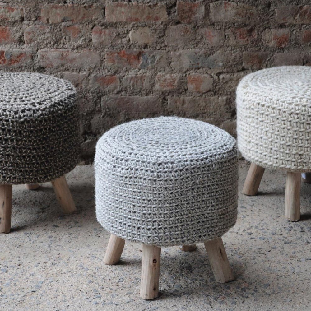 Product photograph of Libra Interiors Nomad Knitted Stool Stone Grey from Olivia's.