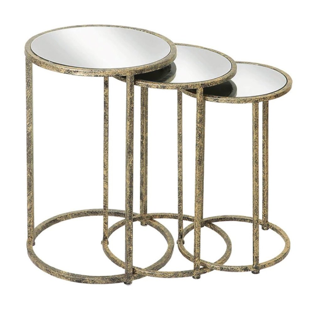 Mindy Brownes Set Of 3 Mirror Top Nest Of Tables In Antique Gold