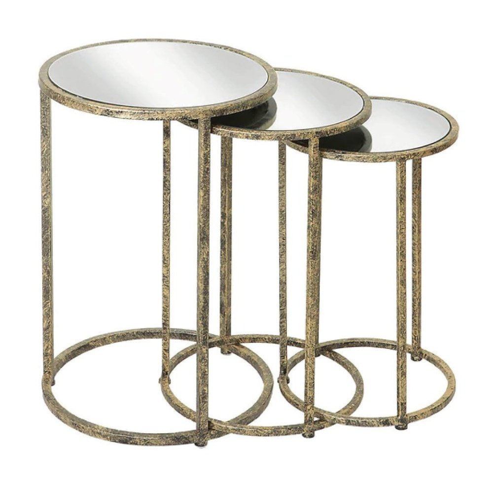 Product photograph of Mindy Brownes Set Of 3 Mirror Top Nest Of Tables In Antique Gold from Olivia's
