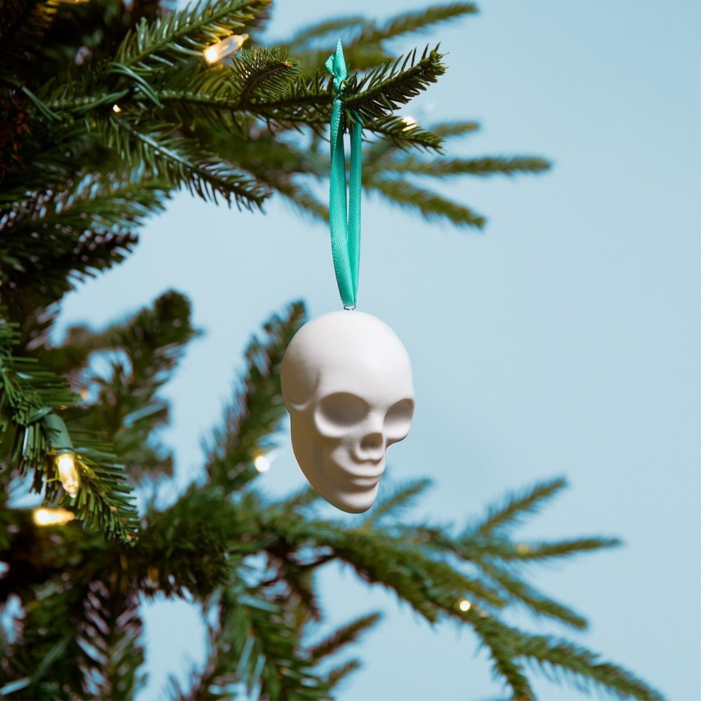 Product photograph of Jonathan Adler Skull Ornament White from Olivia's.