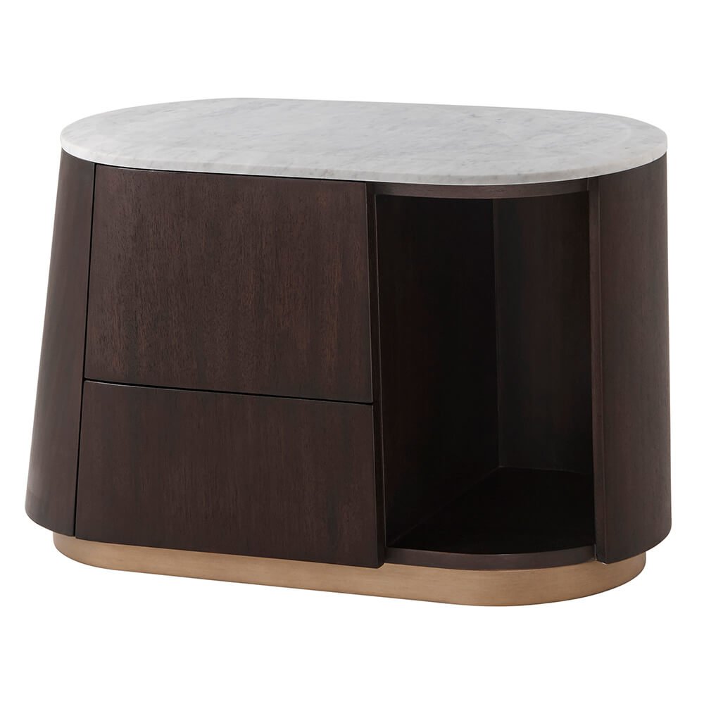 Product photograph of Theodore Alexander Oblique Left Bedside Cabinet In Veneer Carrara from Olivia's