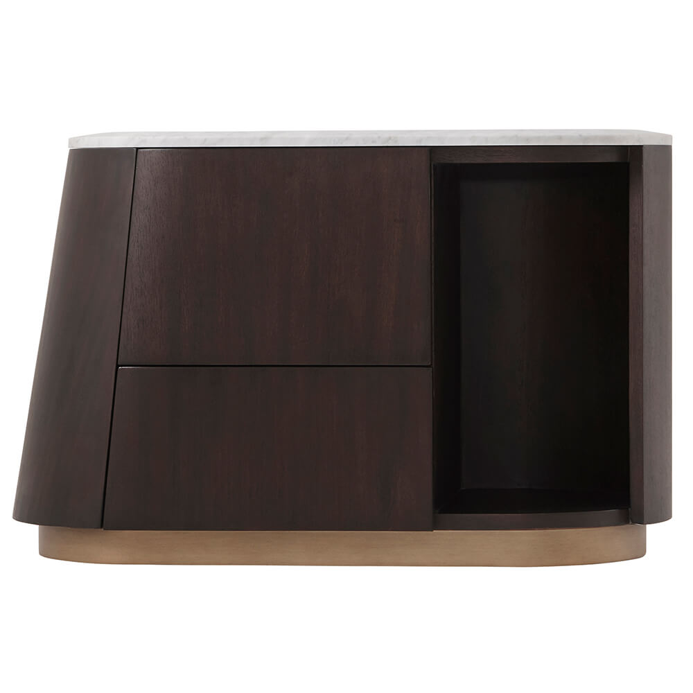 Product photograph of Theodore Alexander Oblique Left Bedside Cabinet In Veneer Carrara from Olivia's.