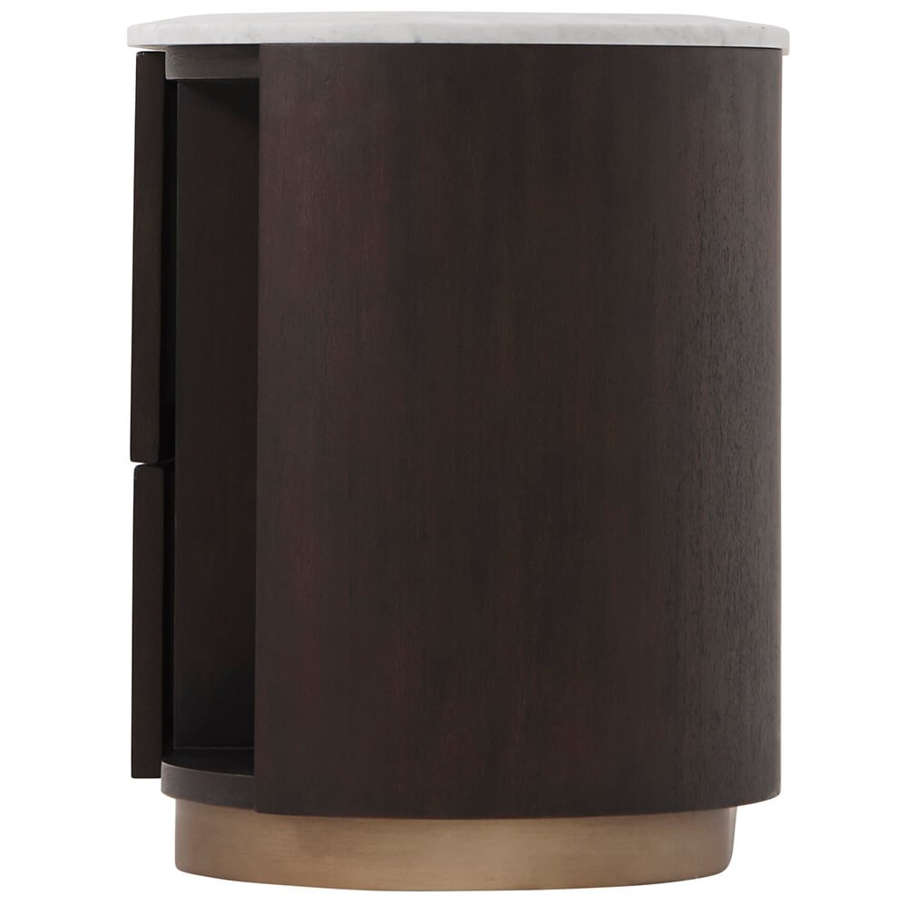 Product photograph of Theodore Alexander Oblique Left Bedside Cabinet In Veneer Carrara from Olivia's.