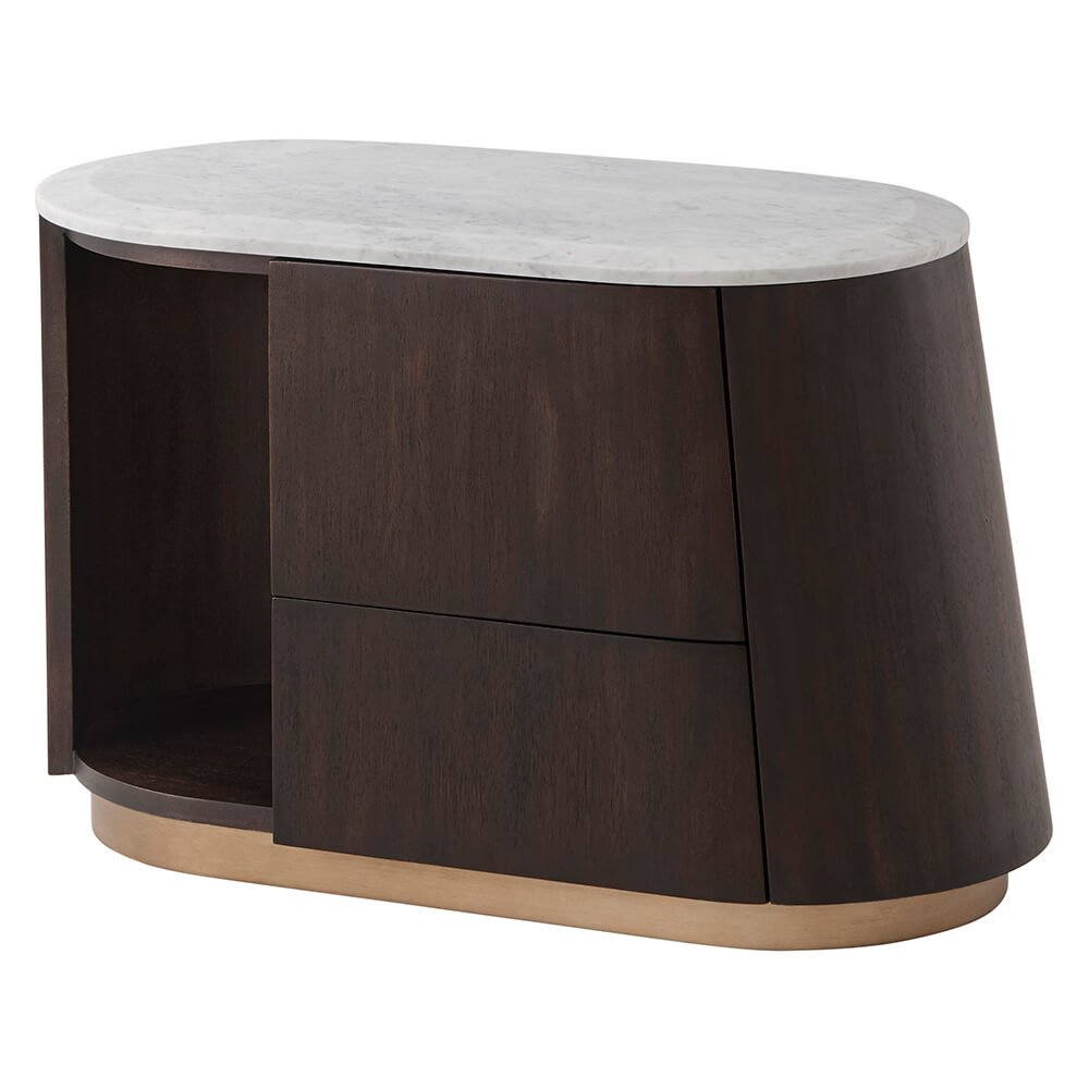 Product photograph of Theodore Alexander Oblique Right Bedside Cabinet In Veneer Carrara from Olivia's