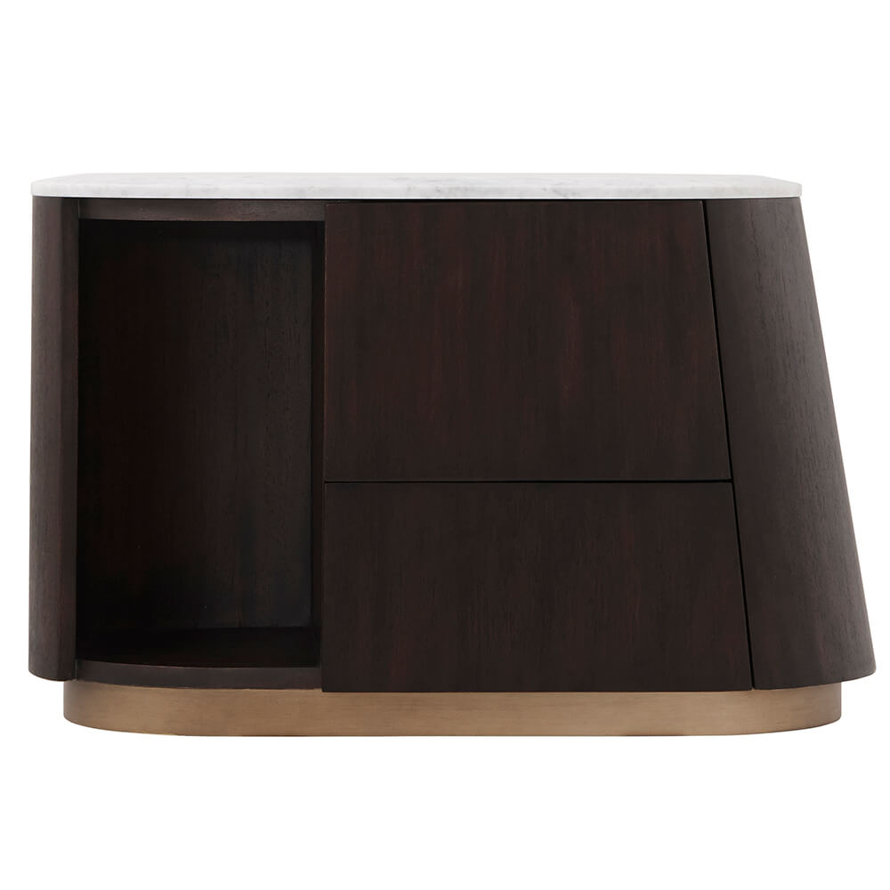 Product photograph of Theodore Alexander Oblique Right Bedside Cabinet In Veneer Carrara from Olivia's.