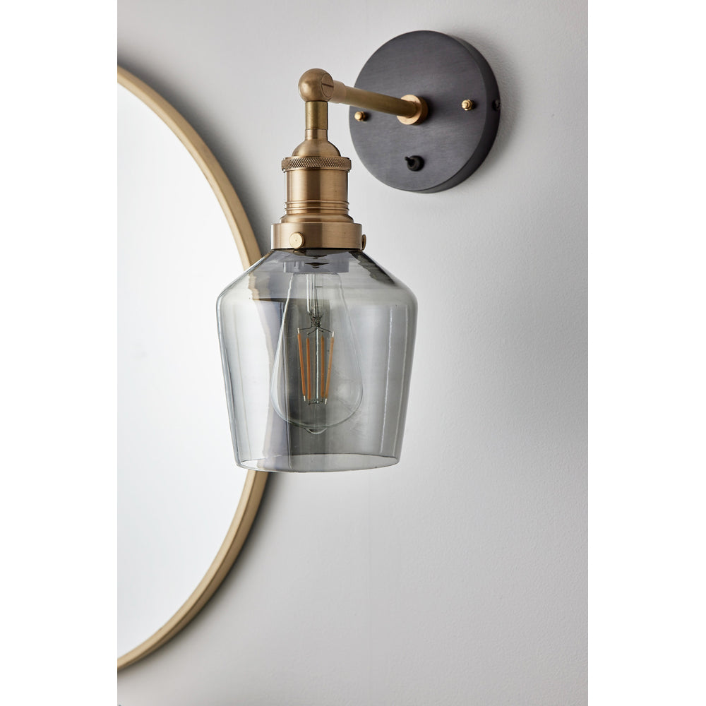 Product photograph of Industville Brooklyn 5 5 Inch Schoolhouse Wall Light Smoke Grey Tinted Glass And Pewter Holder from Olivia's.