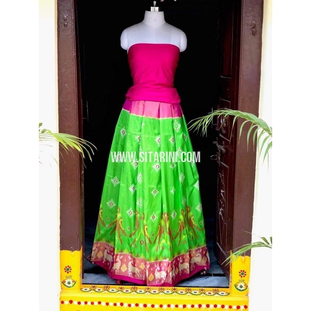 pink and parrot green dress