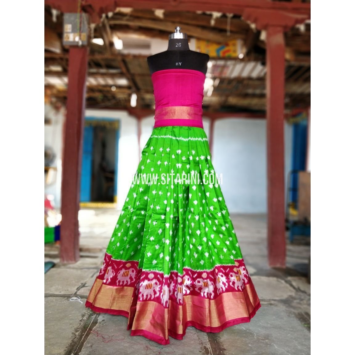 parrot green and pink combination dresses